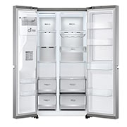 LG Side by side ledusskapis | 635L | augstums 1.79m | platums 91.3cm | Pelēks |E klase| WiFi | DoorCooling | Total No Frost | GSJV90PZAE,  skats no priekšpuses atvērtā veidā, GSJV90PZAE, thumbnail 11