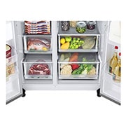 LG Side by side ledusskapis | 635L | augstums 1.79m | platums 91.3cm | Pelēks |F klase| WiFi | DoorCooling | Total No Frost | GSLV70PZTM, skats uz atvilktni, GSLV70PZTM, thumbnail 3