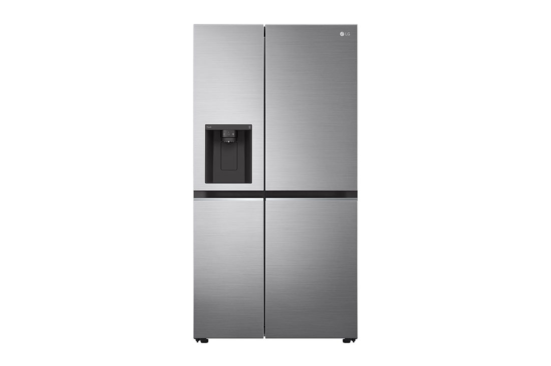 LG Side-by-Side ledusskapis, 635 l, platums 91,3 cm, augstums 179 cm, Total No Frost, skats no priekšpuses atvērtā veidā uz pārtiku, GSLV70PZTM