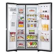 LG 635 l No-Frost Side-by-Side ledusskapis, platums 91,3 cm, augstums 179 cm , skats no priekšpuses atvērtā veidā uz pārtiku, GSLV90MCAE, thumbnail 2