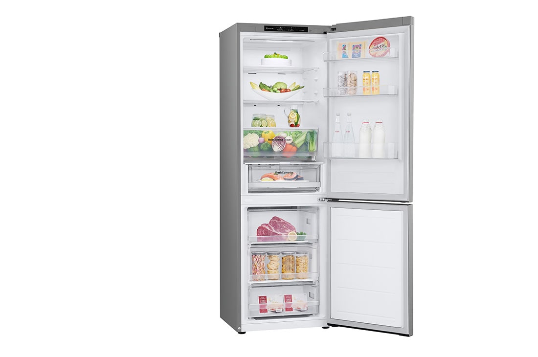 LG GBV3 sērijas, 384 l , augstums 186 cm, Total No Frost&nbsp;ledusskapis, Left side view with door open with food, GBV3100DPY, thumbnail 13