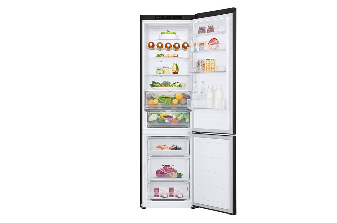 LG ledusskapis ar saldētavu apakšā | 2.03m | 387L | Melns | C klase | DoorCooling+™ | Fresh Converter™, Front open door with food , GBV5240CEP, thumbnail 2