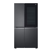 LG Side by side ledusskapis |InstaView Door-in-Door | 635L | augstums 1.79m | platums 91.3cm | Melns |E klase| WiFi | DoorCooling | Total No Frost | GSQV90MCAE, skats no priekšpuses uz apgaismoto pārtiku, GSQV90MCAE, thumbnail 1