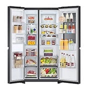 LG Side by side ledusskapis |InstaView Door-in-Door | 635L | augstums 1.79m | platums 91.3cm | Melns |E klase| WiFi | DoorCooling | Total No Frost | GSQV90MCAE, slēptās pogas skats, GSQV90MCAE, thumbnail 5