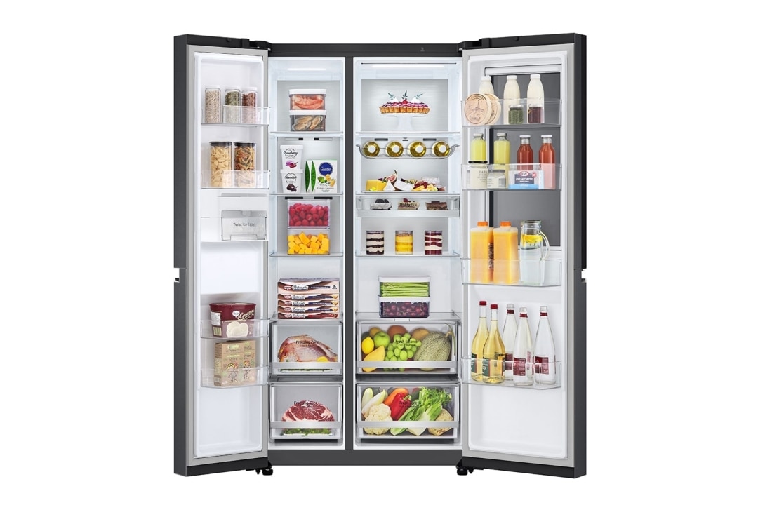 LG Side by side ledusskapis |InstaView Door-in-Door | 635L | augstums 1.79m | platums 91.3cm | Melns |E klase| WiFi | DoorCooling | Total No Frost | GSQV90MCAE, slēptās pogas skats, GSQV90MCAE, thumbnail 5