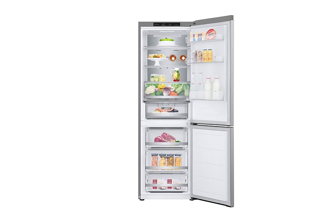 LG ledusskapis ar saldētavu apakšā | 1.86m | 344L | Sudraba | D klase | DoorCooling+™ | Fresh Converter™, Front open door with food , GBV5140DPY, thumbnail 2