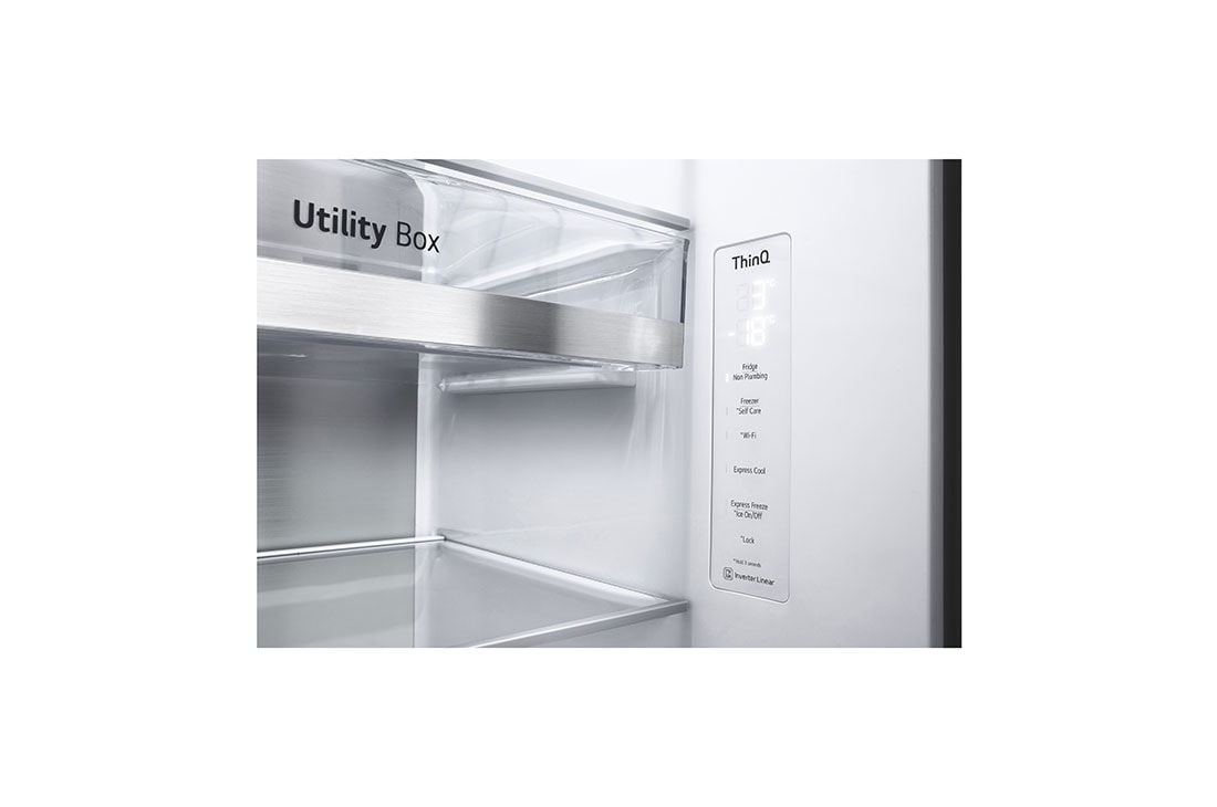LG Side by side ledusskapis |InstaView Door-in-Door | 635L | augstums 1.79m | platums 91.3cm | Pelēks |E klase| WiFi | DoorCooling | Total No Frost | GSXV91PZAE, skats no priekšpuses atvērtā veidā, GSXV91PZAE, thumbnail 11