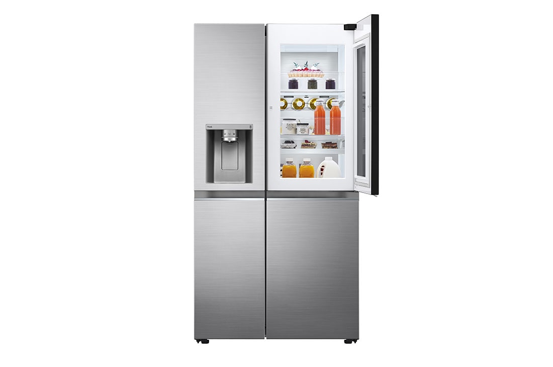 LG Side by side ledusskapis |InstaView Door-in-Door | 635L | augstums 1.79m | platums 91.3cm | Pelēks |E klase| WiFi | DoorCooling | Total No Frost | GSXV91PZAE, spoguļstikla panelis ar izslēgtu apgaismojumu, GSXV91PZAE, thumbnail 3