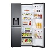 LG Side by side ledusskapis | 635L | augstums 1.79m | platums 91.3cm | Tumši pelēks |E klase| WiFi | DoorCooling | Total No Frost | GSLV71MCTE, priekšējais labais skats uz pārtiku, GSLV71MCTE, thumbnail 9