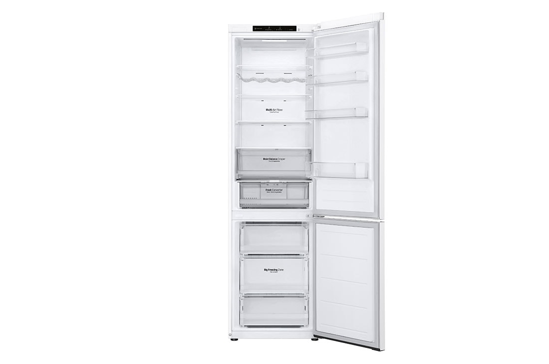 LG ledusskapis ar saldētavu apakšā | 2.03m | 387L | Balts | D klase | Fresh Converter™ | Vīna plaukts, Front Top Door Open, GBV3200DSW, thumbnail 4