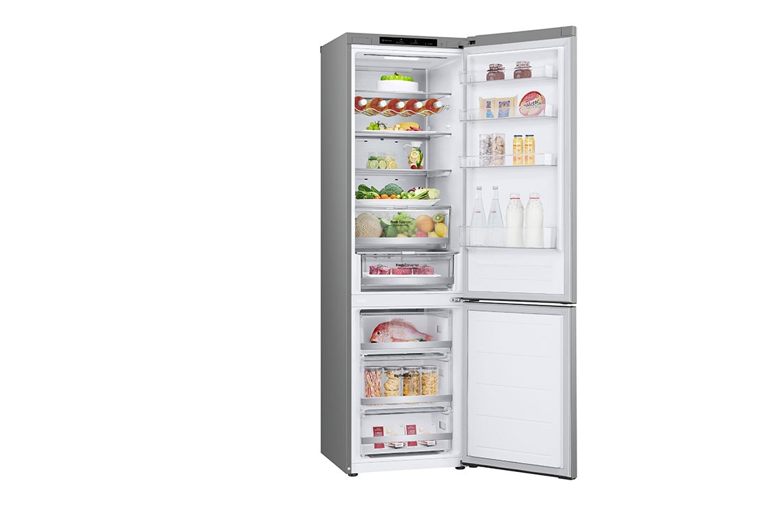 LG ledusskapis ar saldētavu apakšā | 2.03m | 387L | Sudraba | D klase | DoorCooling+™ | Fresh Converter™, Left perspective open door view , GBV7280DPY, thumbnail 12