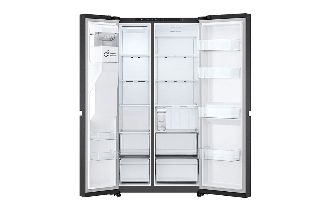 LG Side-by-Side ledusskapis | augstums 1.79m |  platums 91.4cm | 661L | Melns | E klase | Express Cool | Ledus un ūdens automāts   , open door without food, GSLC41EPPE, thumbnail 3
