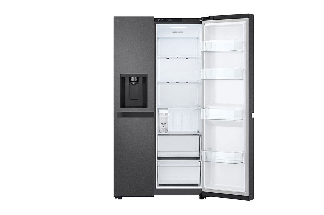LG Side-by-Side ledusskapis | augstums 1.79m |  platums 91.4cm | 661L | Melns | E klase | Express Cool | Ledus un ūdens automāts   , right door open view, GSLC41EPPE, thumbnail 5