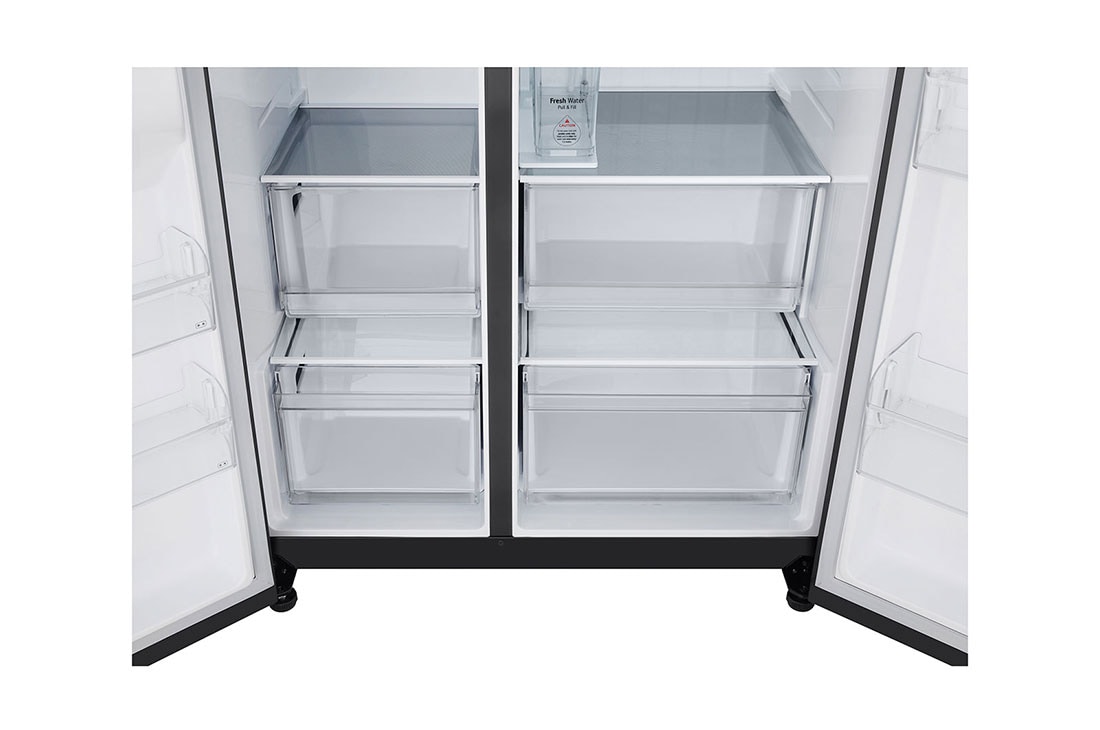 LG Side-by-Side ledusskapis | augstums 1.79m |  platums 91.4cm | 661L | Melns | E klase | Express Cool | Ledus un ūdens automāts   , fridge iside view, GSLC41EPPE, thumbnail 7