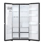 LG Side-by-Side ledusskapis | augstums 1.79m |  platums 91.4cm | 661L | Melns | E klase | Express Cool | Ledus un ūdens automāts   , open door without food, GSLC41EPPE, thumbnail 3