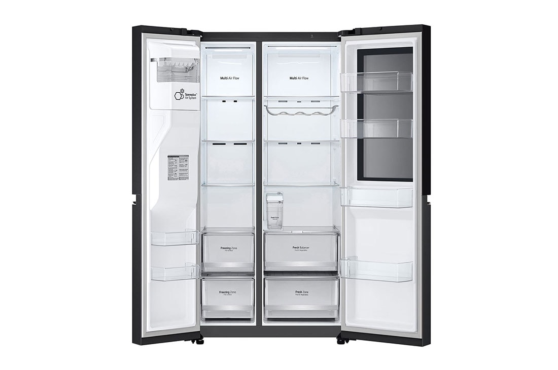 LG InstaView Side by side ledusskapis | 1.79m | 635L | Melns | E klase | Door Cooling | Fresh Balancer | GSGV81EPLL, front view door open without food , GSGV81EPLL, thumbnail 3