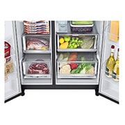 LG InstaView Side by side ledusskapis | 1.79m | 635L | Melns | E klase | Door Cooling | Fresh Balancer | GSGV81EPLL, bottom view with food, GSGV81EPLL, thumbnail 7