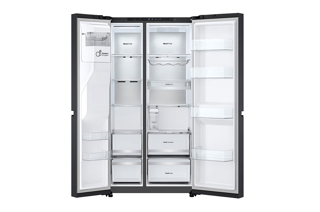 LG VS6E Refrigerator, front view with full door open without food, GSLV31DSXE, thumbnail 3