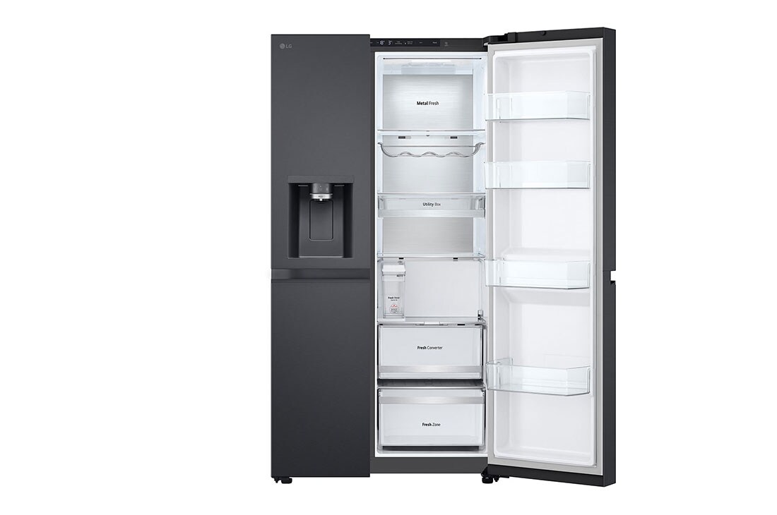 LG VS6E Refrigerator, front view one side door open without food, GSLV31DSXE, thumbnail 9
