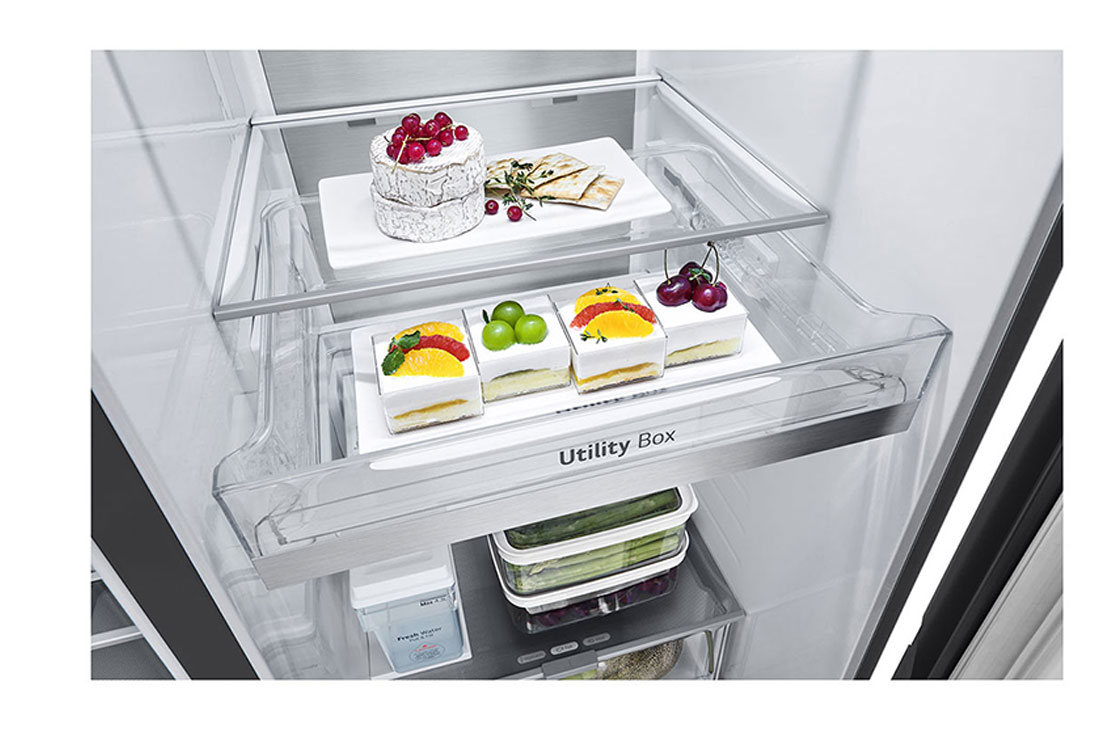 LG VS6E Refrigerator, close up view, GSLV31DSXE, thumbnail 4