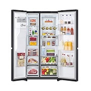 LG VS6E Refrigerator, front view with full door open with food, GSLV31DSXE, thumbnail 2