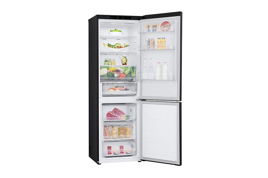 LG ledusskapis ar saldētavu apakšā | 1.86m | 344L | Melns | E klase | DoorCooling+™ | Fresh Converter™, left side open with food stored, GBV3100EEP, thumbnail 13