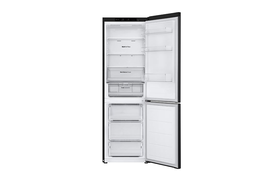 LG ledusskapis ar saldētavu apakšā | 1.86m | 344L | Melns | E klase | DoorCooling+™ | Fresh Converter™, front open view, GBV3100EEP, thumbnail 2