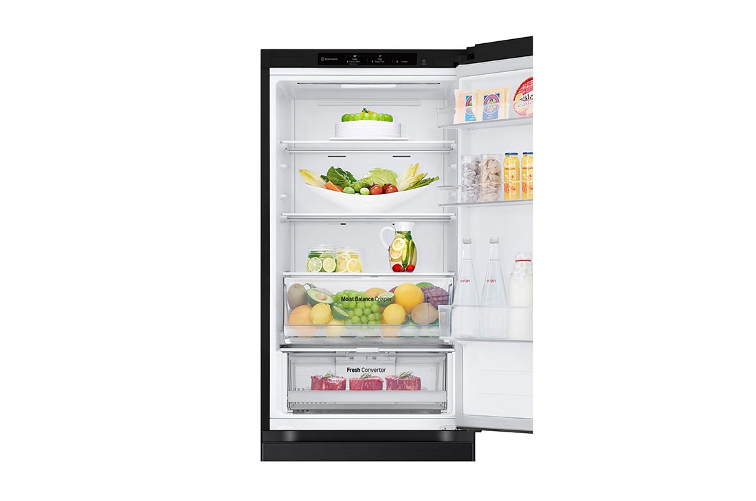 LG ledusskapis ar saldētavu apakšā | 1.86m | 344L | Melns | E klase | DoorCooling+™ | Fresh Converter™, duct view with food stored 1, GBV3100EEP, thumbnail 8