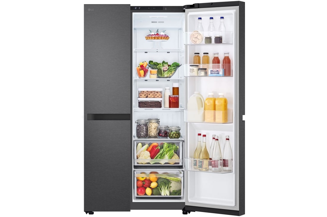 LG LinearCooling™, Divdurvju ledusskapji, Essence Matte Black, front-right-open-food, GSBC40EPPE, thumbnail 6