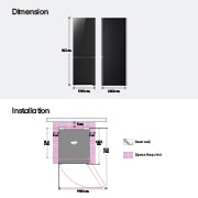 LG 344L apakšējā saldētava, melns stikls, LinearCooling™, DoorCooling+ ™, FRESHConverter™, attēls izmēriem un uzstādīšanai, GBB72BM9CQ1, thumbnail 7