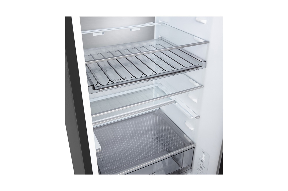 LG ledusskapis ar saldētavu apakšā | 2.03m | 375L | Melns | C klase | DoorCooling™ | Fresh Converter+™, LG ledusskapis ar saldējamo kameru apakšā (GBBS726AEV), iebūvēts bez atstarpēm siltas smilškrāsas sienā, ar baltām bultiņām, kas norāda uz augšējo un priekšējo virsmu, GBBS524CEV, thumbnail 6