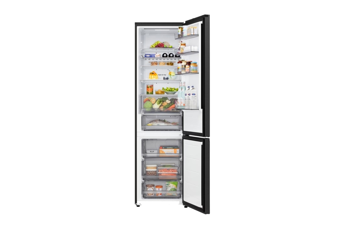 LG ledusskapis ar saldētavu apakšā | 2.03m | 375L | Melns | C klase | DoorCooling™ | Fresh Converter+™, Kreisajā pusē attēlota gaļa ar -3&nbsp;°C, centrā – svaigas zivis ar 0&nbsp;°C, bet labajā pusē – siers ar 2&nbsp;°C., GBBS322CEV, thumbnail 4