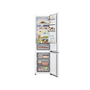 LG ledusskapis ar saldētavu apakšā | 2.03m | 375L | Balts | C klase | DoorCooling™ | Fresh Converter+™, LG ledusskapis ar saldējamo kameru apakšā dzīvojamā telpā ar pilsētas skatu naktī, uz kura izvietots MI enerģijas taupīšanas režīma grafiks un mainīgās enerģijas diagramma, GBBS322CSW, thumbnail 5