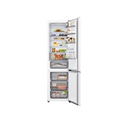 LG ledusskapis ar saldētavu apakšā | 2.03m | 375L | Balts | C klase | DoorCooling™ | Fresh Converter+™, LG ledusskapis ar saldētavu – tuvplānā attēlots vīna plaukts, kurā ir četras pudeles un makaronu kaste, bet plaukta dizains ir palielināts apaļā attēlā, GBBS322CSW, thumbnail 7