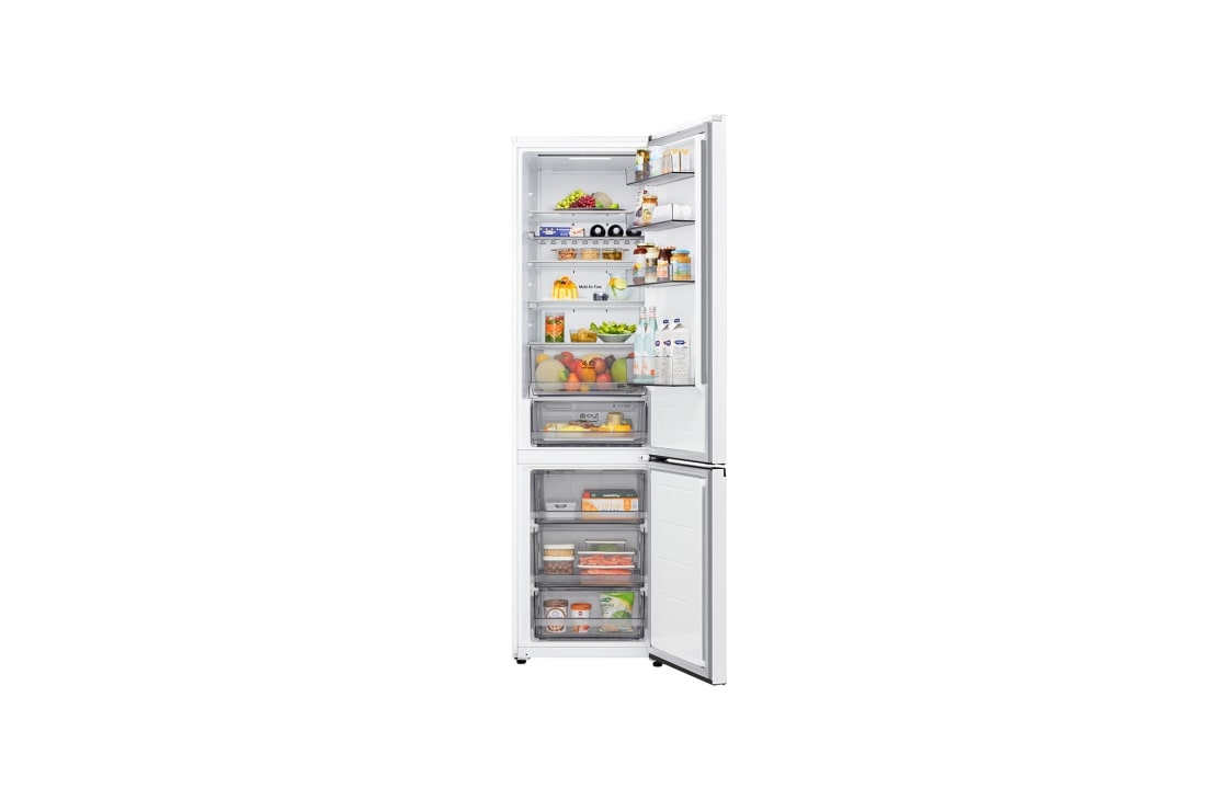 LG ledusskapis ar saldētavu apakšā | 2.03m | 375L | Balts | C klase | DoorCooling™ | Fresh Converter+™, LG ledusskapis ar saldējamo kameru apakšā, iebūvēts bez atstarpēm siltas smilškrāsas sienā, ar baltām bultiņām, kas norāda uz augšējo un priekšējo virsmu, GBBS322CSW, thumbnail 6