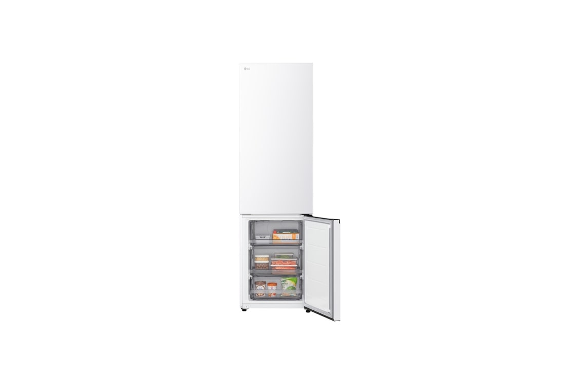 LG ledusskapis ar saldētavu apakšā | 2.03m | 375L | Balts | C klase | DoorCooling™ | Fresh Converter+™, LG ledusskapja ar saldējamo kameru apakšā skats no priekšas un sāniem, parādot ārējo dizainu, GBBS322CSW, thumbnail 12