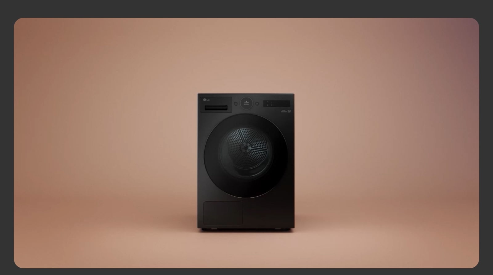 LG veļas žāvētājs ir novietots minimālistiskas un gaišas telpas centrā.