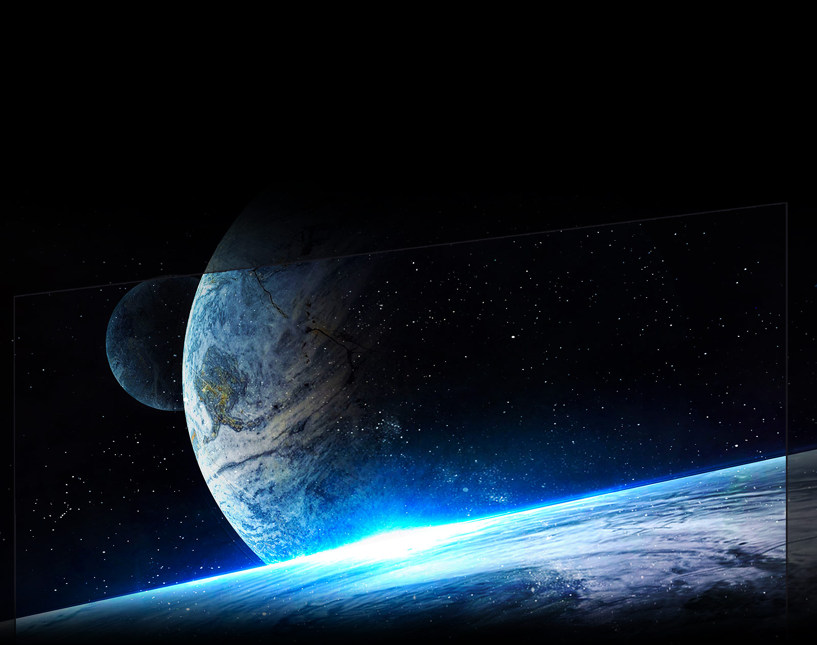 OLED televizora attēlā redzamas neskaitāmas mazas zvaigznes un kosmiskais horizonts