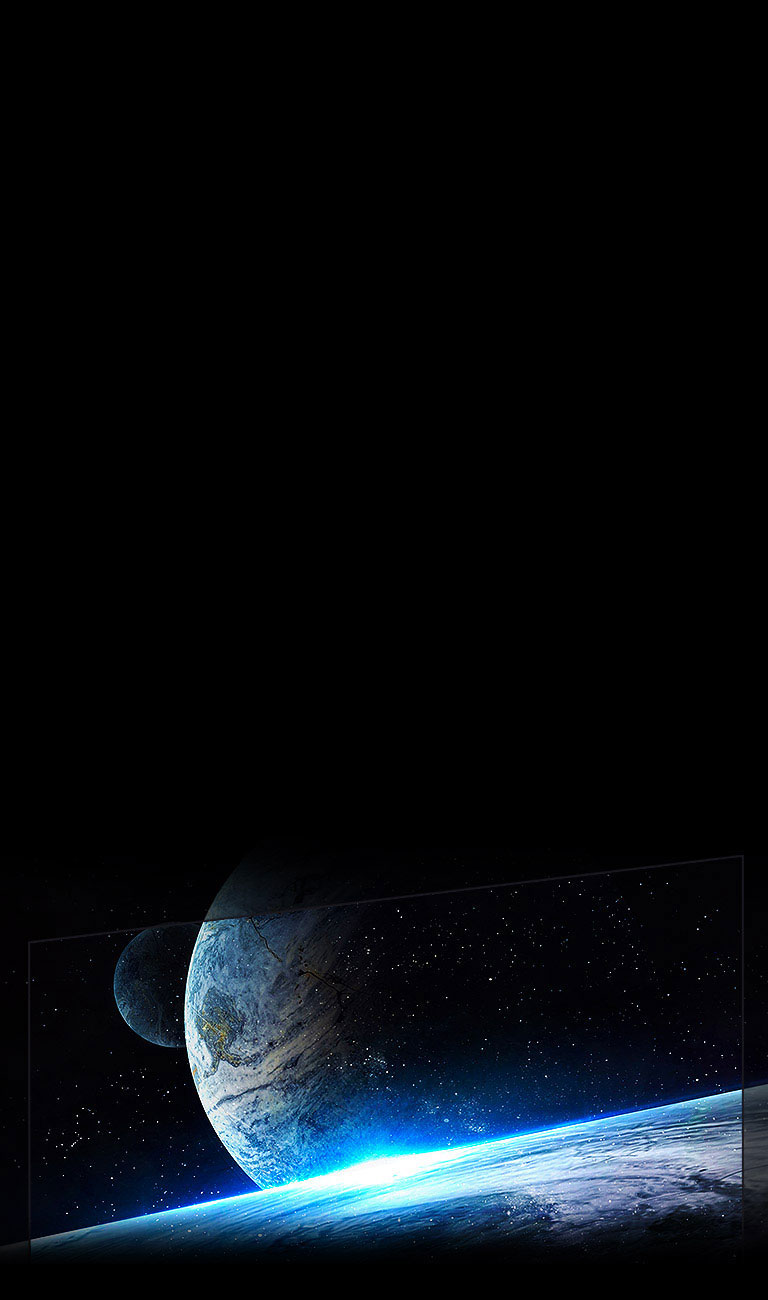 OLED televizora attēlā redzamas neskaitāmas mazas zvaigznes un kosmiskais horizonts