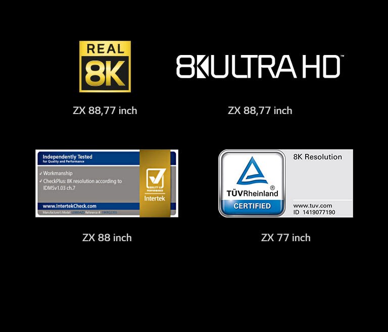 Reālā 8K marķējums 8K ULTRA HD marķējums Intertek marķējums TÜV Rheinland marķējums