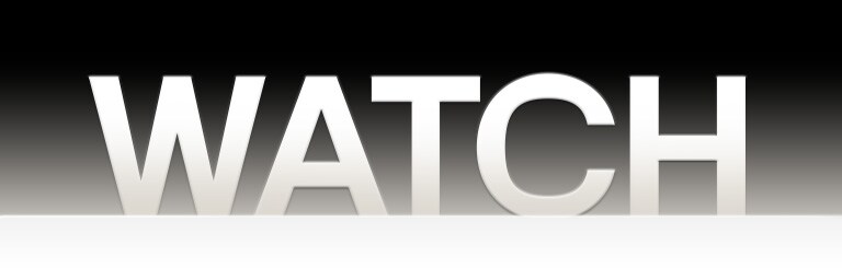 vārds “Watch” (Skatīties) uz melna gradienta fona