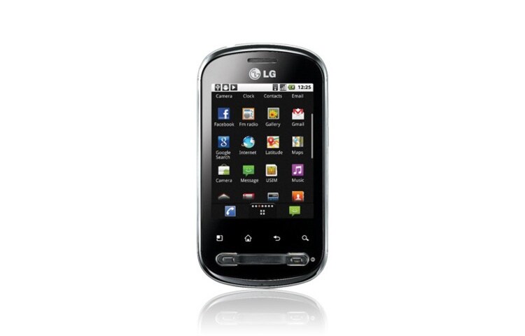 LG 2.8 collu ekrāns, Android operētāj sistēma, 600 MHz procesors, 3MP kamera, Wi-Fi, A-GPS navigācija, P350