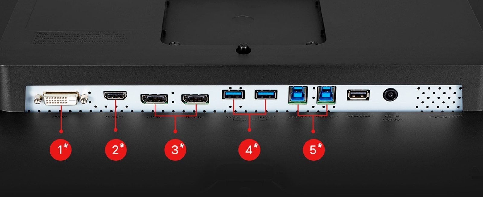 DVI IN, HDMI™, DisplayPort x 2, USB 3.0 lejupplūsma x 2, USB 3.0 augšupplūsma x 2.