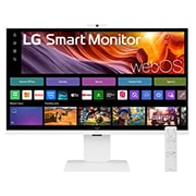 LG 31,5” 4K UHD IPS viedais monitors ar webOS, skats no priekšpuses ar tīmekļa kameru un tālvadības pulti	, 32U850SA-W, thumbnail 1
