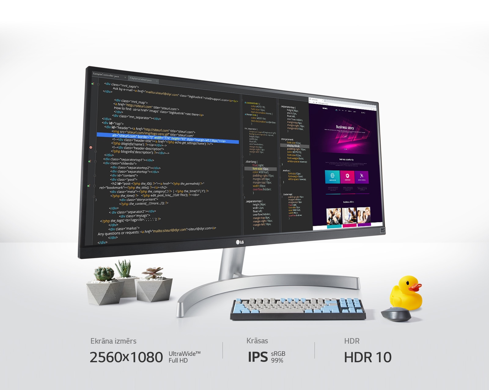 Ar 2560 x 1080 UltraWide™ Full HD ekrānu, IPS, sRGB 99 % un HDR 10 varat sakatīt vairāk un radīt labāk.