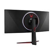 LG 38 collu UltraGear™ monitors spēlēm, Slīps skats no aizmugures ar ieslēgtām baltas krāsas gaismām, 38GN950-B, thumbnail 8