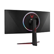 LG 38 collu UltraGear™ monitors spēlēm, Slīps skats no aizmugures ar ieslēgtām dažādu krāsu gaismām, 38GN950-B, thumbnail 9