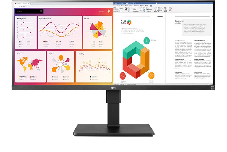 UltraWide™ QHD monitora ekrāns (3440 x 1440 izšķirtspēja, 21:9 attēla formāts)