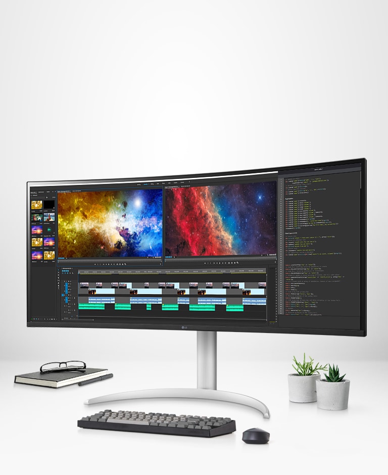 Ar 37,5 collu 21:9 LG UltraWide™ QHD+ monitoru varēsiet viegli rediģēt un palaist dažādas programmas.