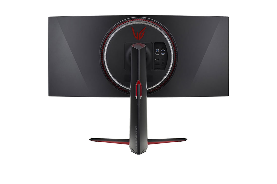 LG 34 collu UltraGear™ monitors spēlēm, Skats no aizmugures ar ieslēgtām baltas krāsas gaismām, 34GP950G-B, thumbnail 6